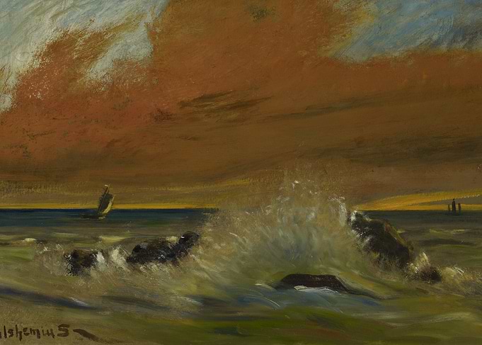 Stormy Seas with Sailboat and Lighthouse