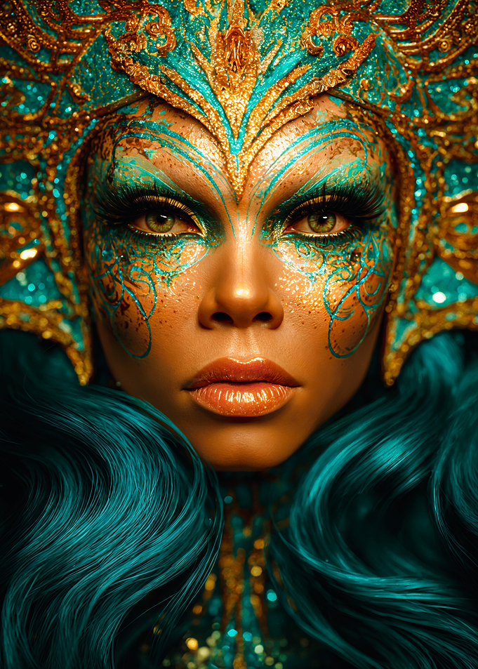 Glamorous Turquoise Drag Queen Art