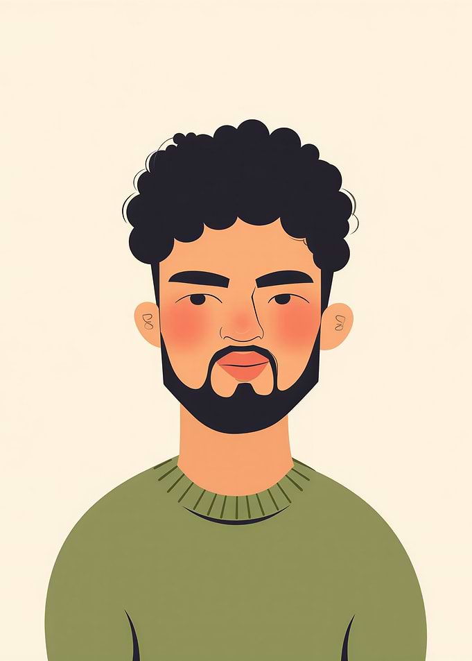Man with Curly Hair and Beard