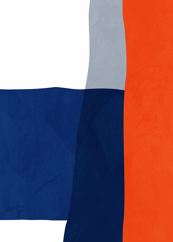 Abstract Geometric Shapes in Blue, Orange, and White