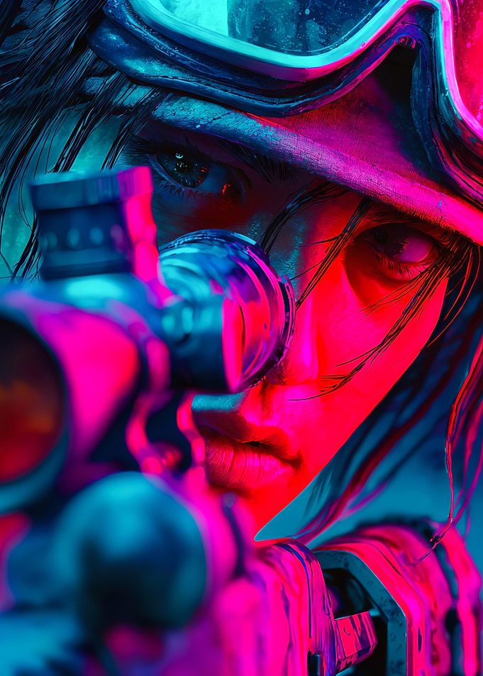 Cyberpunk Female Sniper Aiming Scope