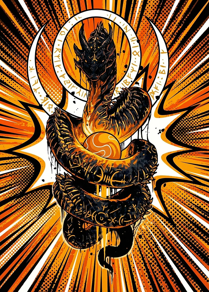 Dragon coiled around a glowing orb