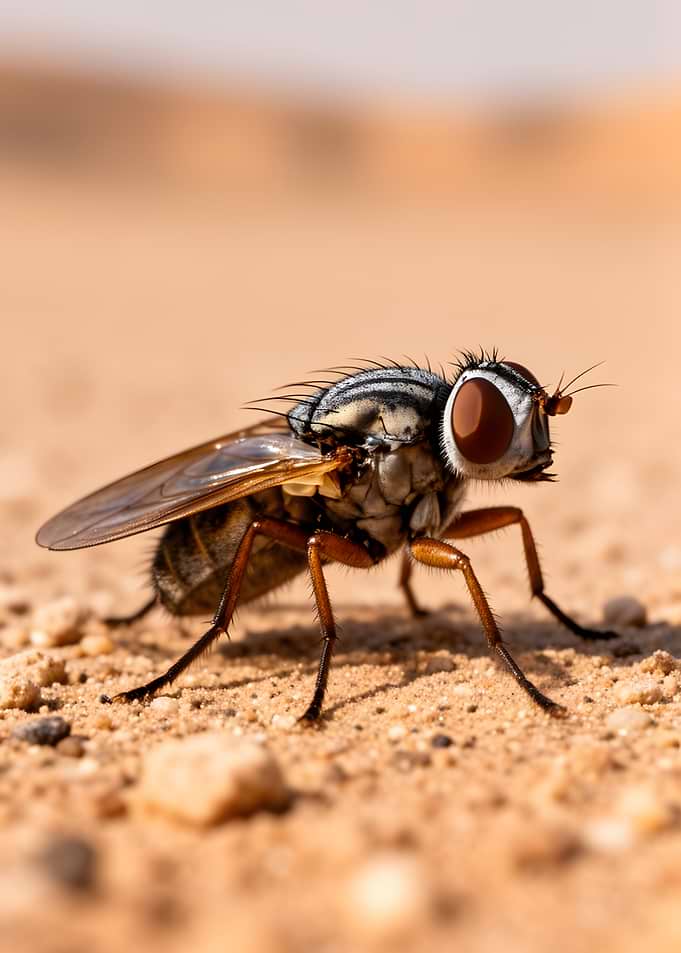 Close-up of a fly on sand