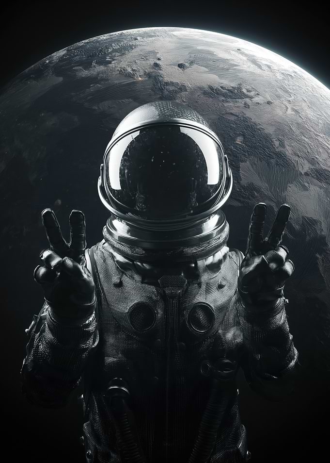 Astronaut Peace Sign with Earth Background