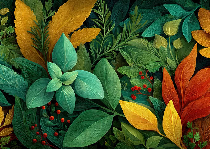 Vibrant Herb and Leaf Illustration