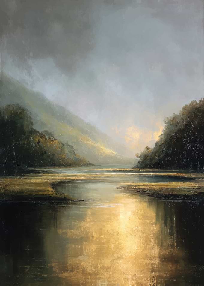Misty Mountain River Landscape