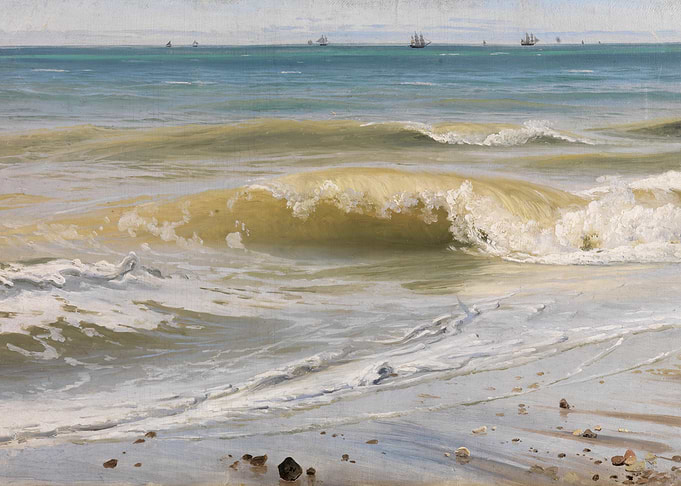 Seascape with Breaking Waves and Sailboats