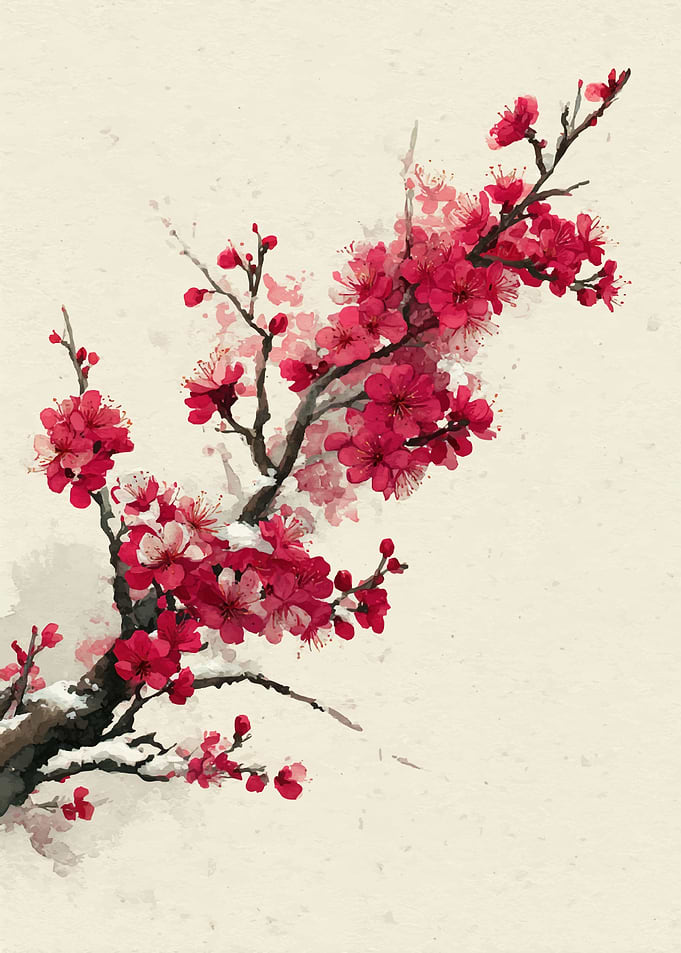 Cherry Blossoms in Snow