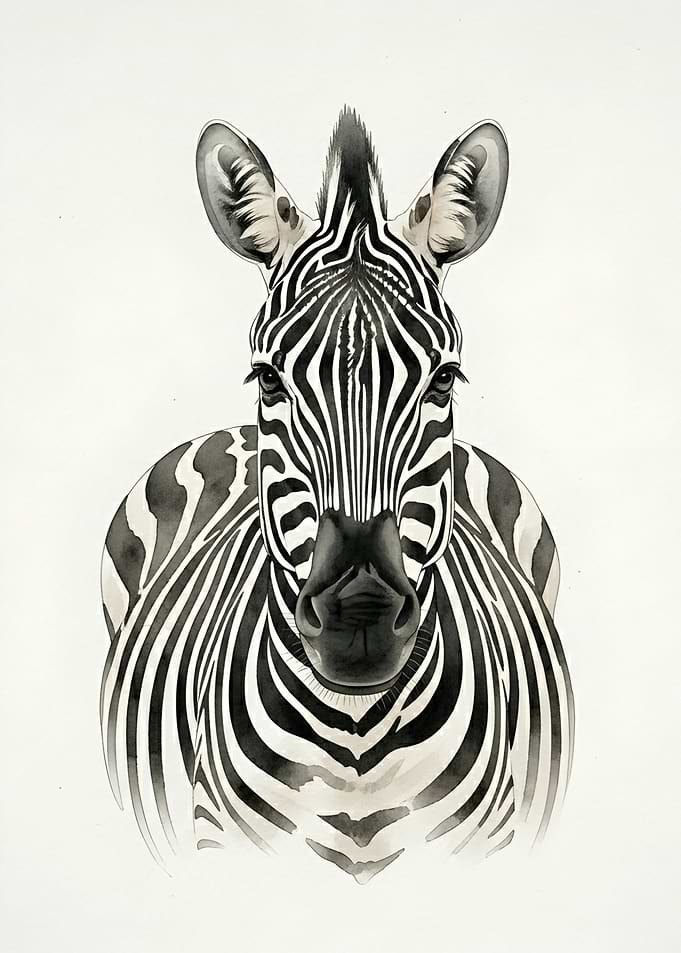 Watercolor Zebra Portrait