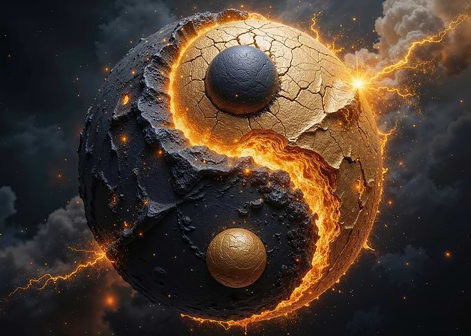 Yin Yang Planet with Lava and Lightning