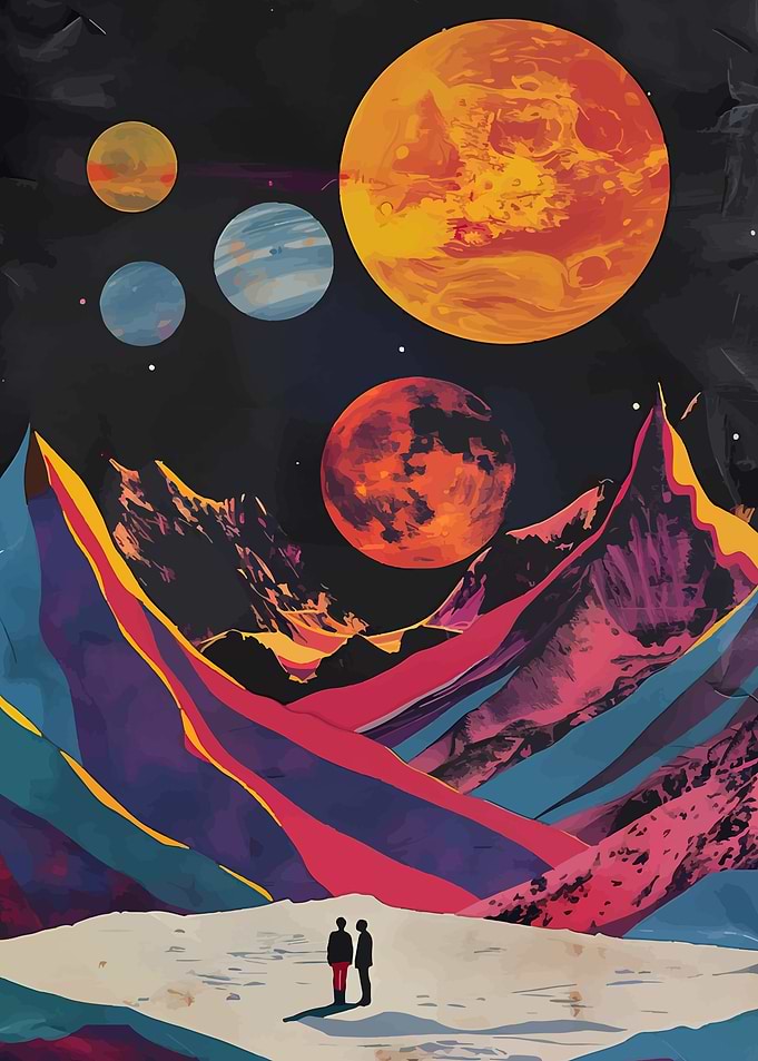 Cosmic Landscape with Two Figures