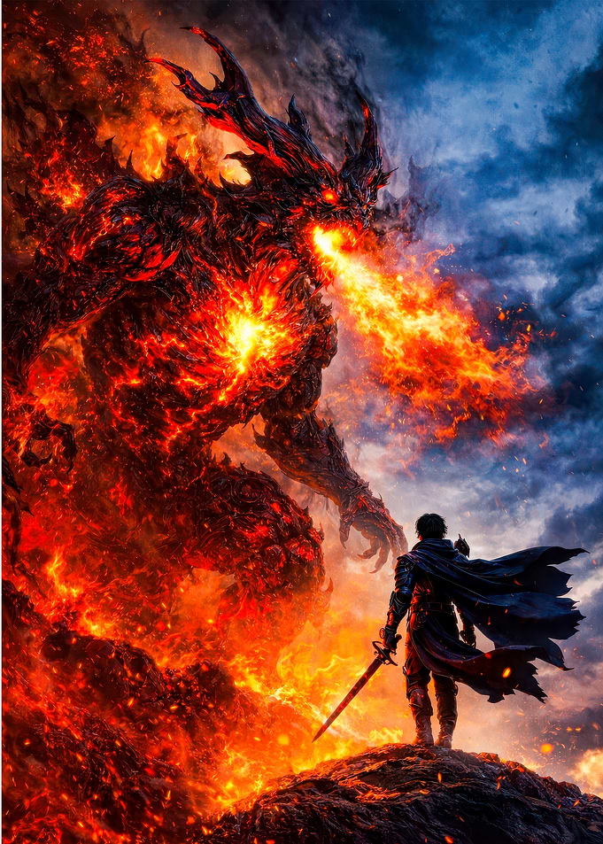 Dragon vs Knight in Fiery Battle