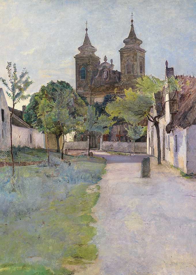 Village scene with church