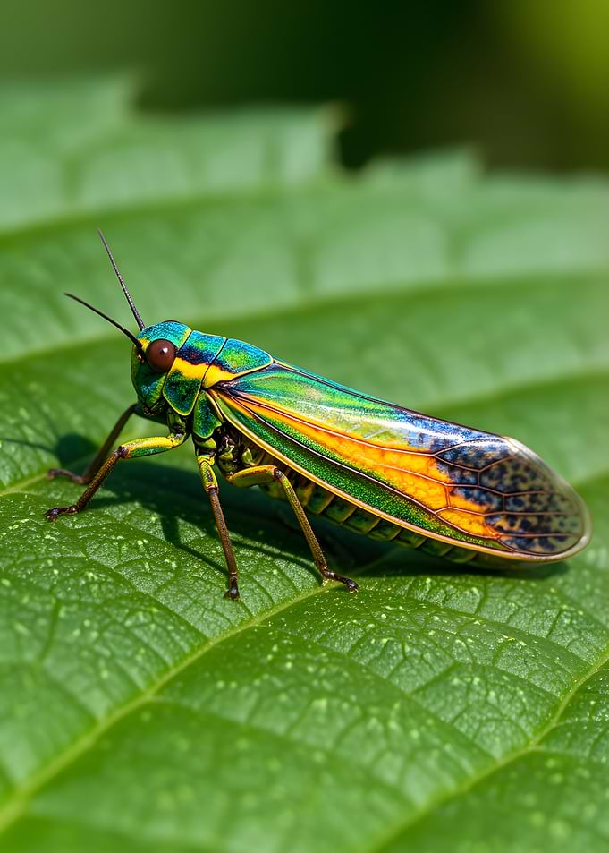 Colorful insect on a green leaf