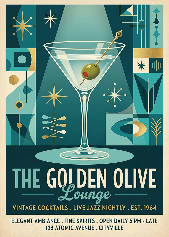 The Golden Olive Lounge Retro Poster