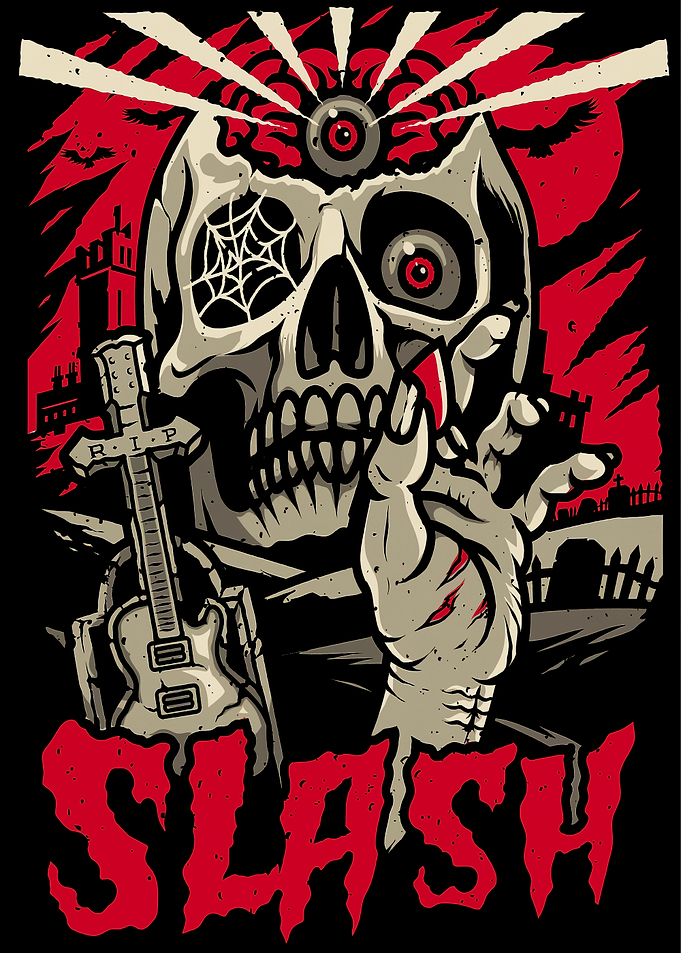 Skull with Guitar and 'Slash' Text