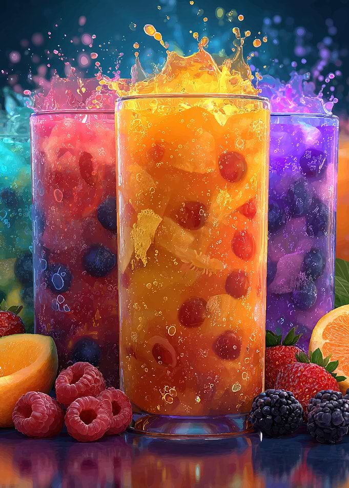 Colorful Fruit Drinks with Splashes
