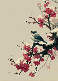 Bird on a Snowy Plum Branch