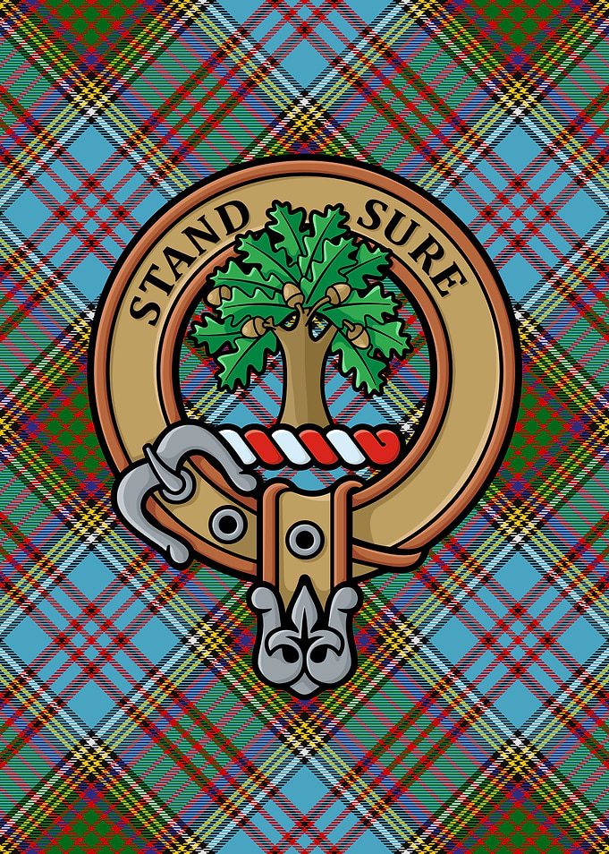 Scottish Clan Anderson Crest over Tartan Background