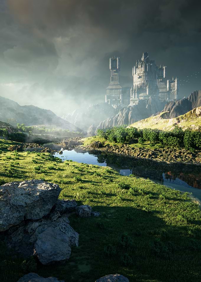Misty Castle in a Valley