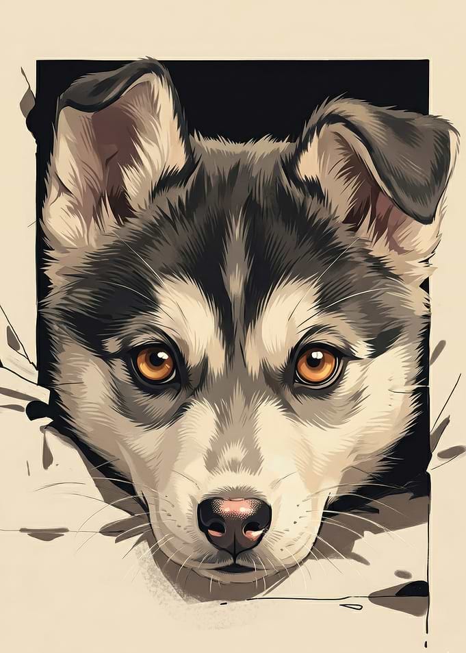 Cute Husky Puppy Peeking Out