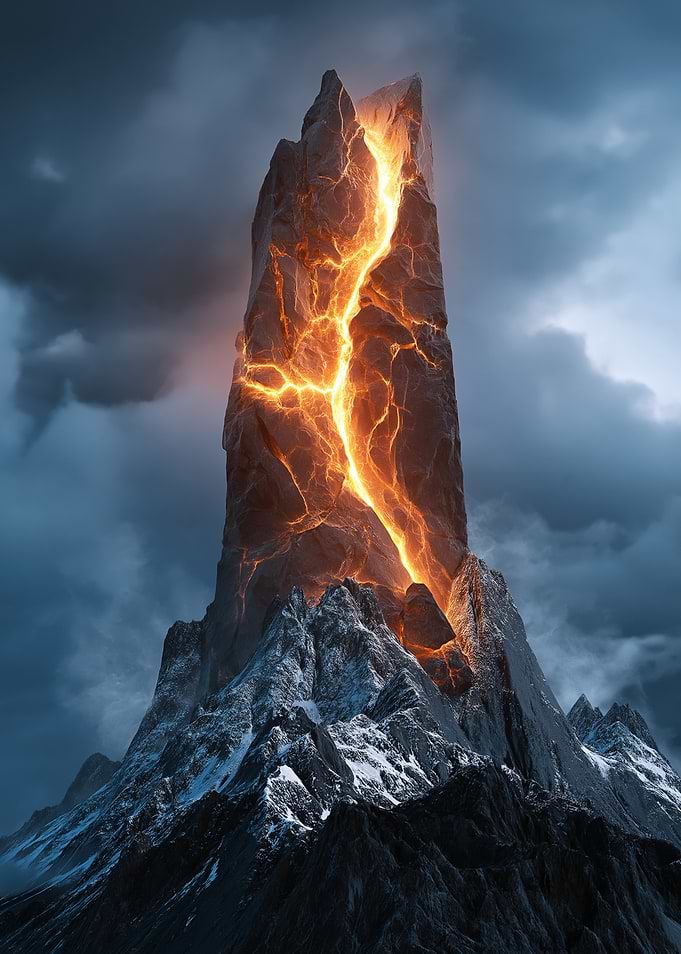 Volcanic Mountain Peak with Lava