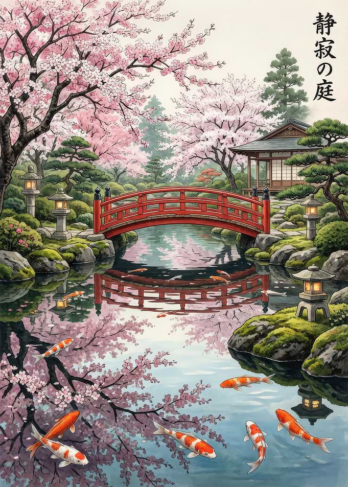 Serene Japanese Garden with Koi Pond