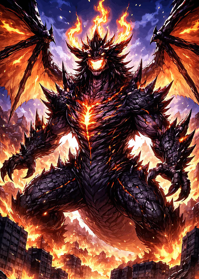 Fiery Dragon Over City