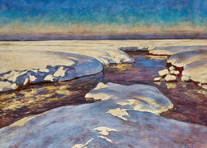Arctic River Flowing Through Ice