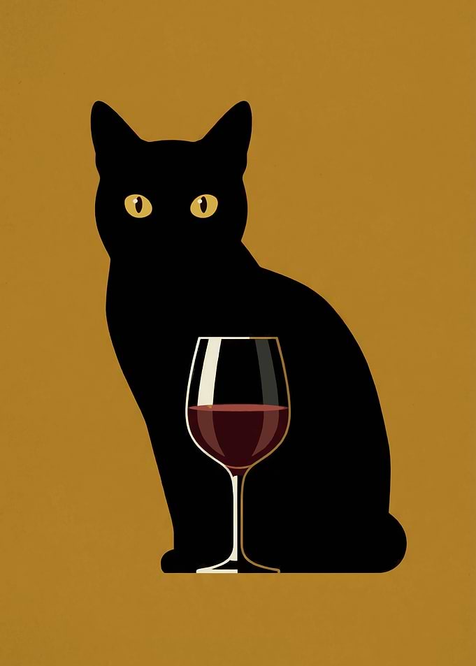 Black Cat Wine Minimalist Cat Lover