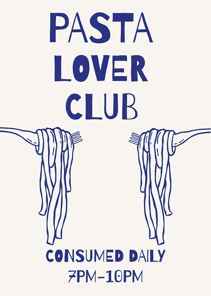 Pasta Lover Club Sign, Funny Pasta Lover Kitchen Decor