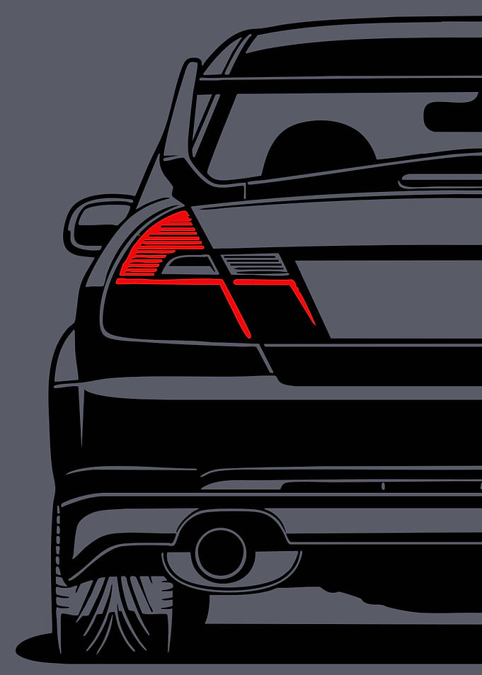 Dark Car Rear View with Red Taillights