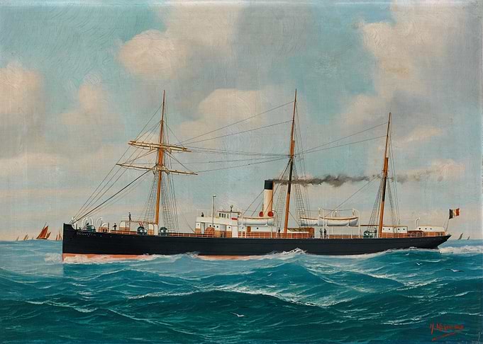 Steamship sailing on the ocean