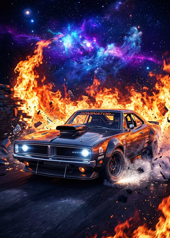 Dominator Car on Fire in Space