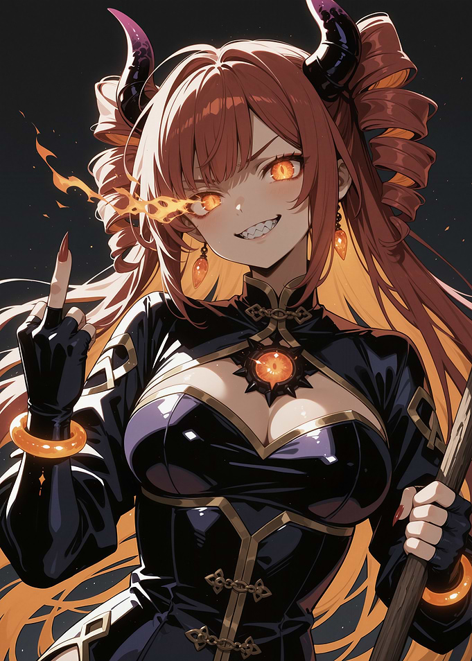 Fiery Demon Girl with Horns