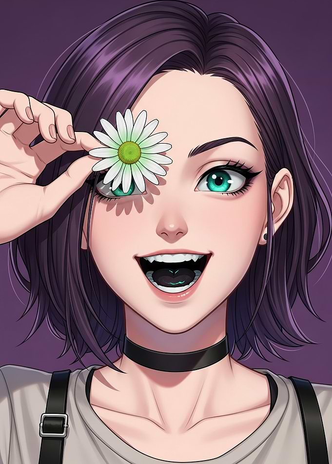Anime Girl with Daisy Over Eye