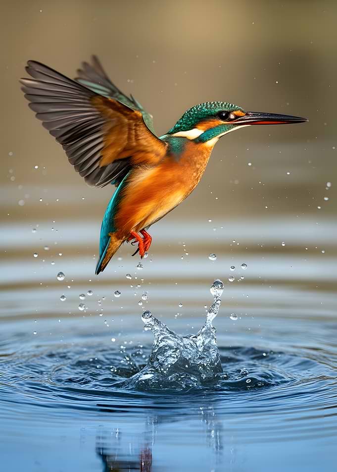 Kingfisher diving for fish