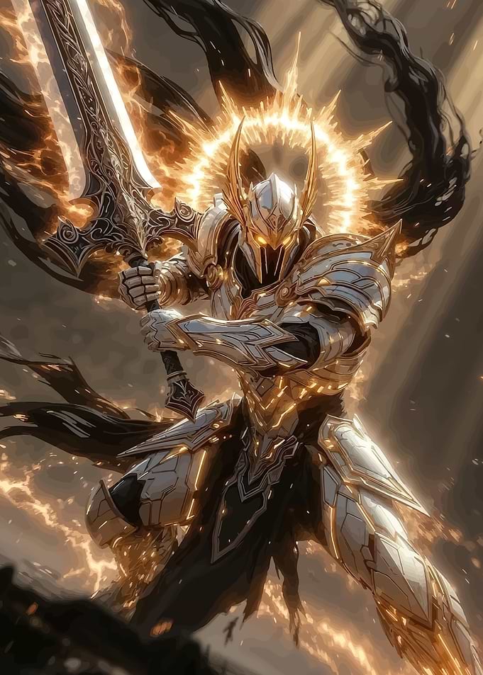 Golden Knight with Glowing Sword