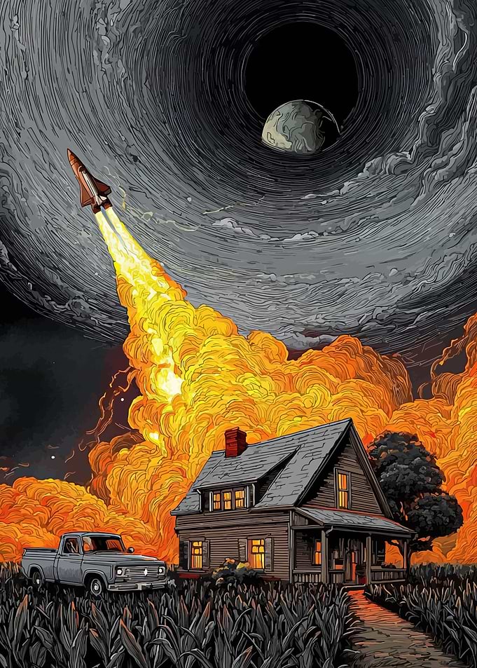 Rocket Launch Over Rural House