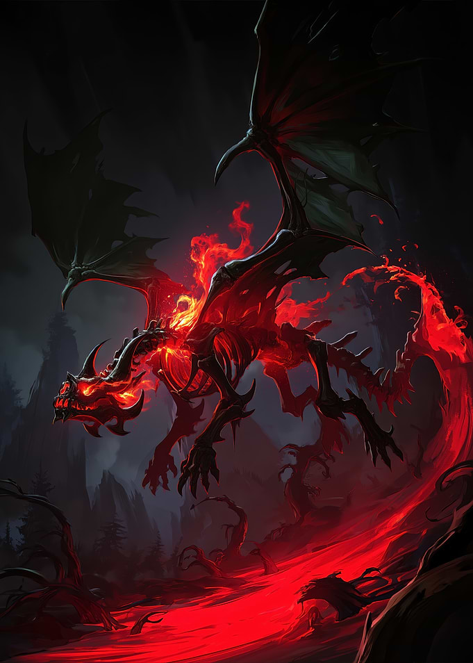 Fiery Dragon in Dark Forest