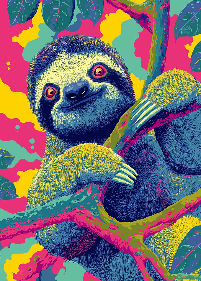 Vibrant Sloth on Tree Branches