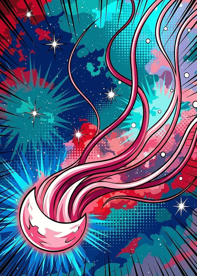 Vibrant Jellyfish in Cosmic Background