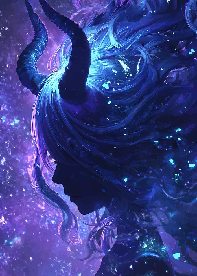 Cosmic Demon with Glowing Hair