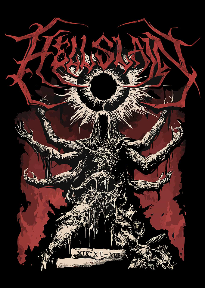 Demonic Figure with Multiple Arms and Eclipse