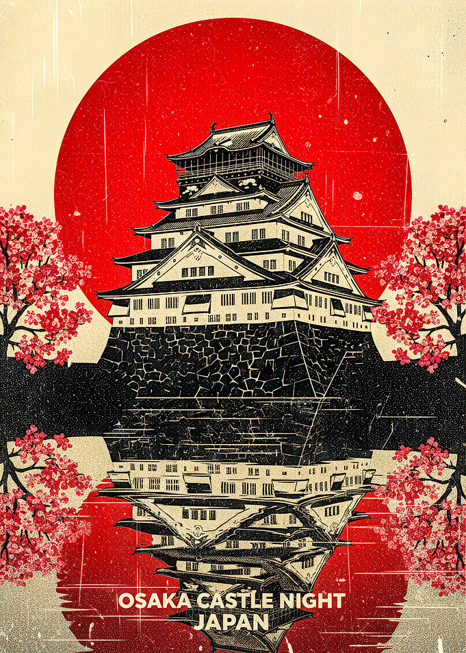 Osaka Castle Night Japan Poster
