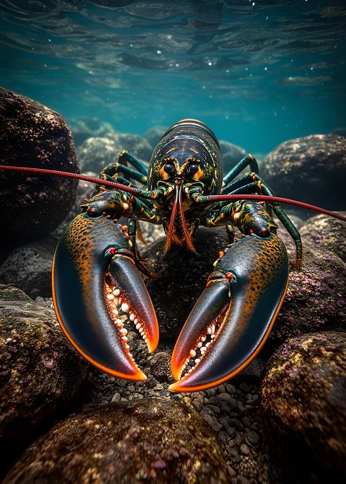 Lobster Underwater Among Rocks