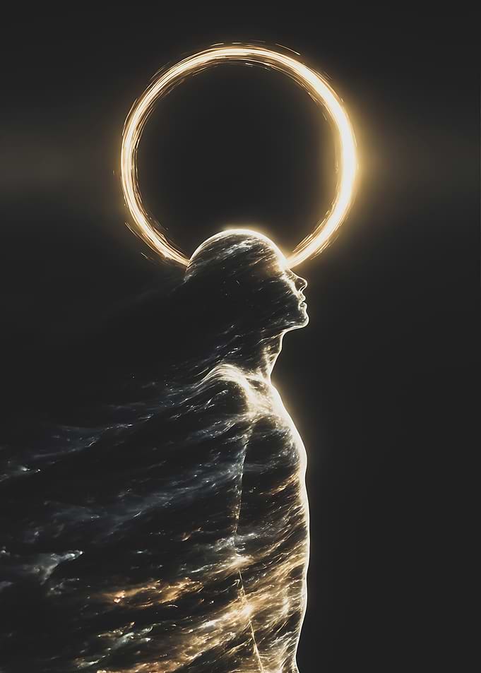 Celestial Human Spirit Art - Ethereal Golden Halo Wall Decor