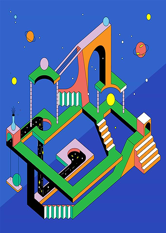 Surreal Isometric Space Architecture