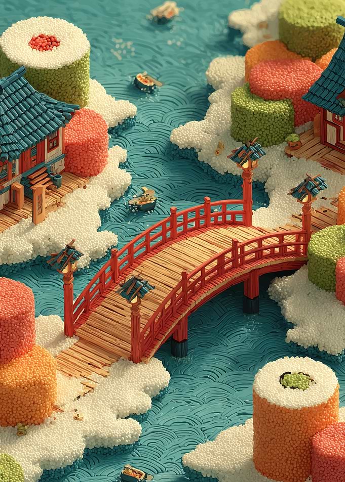 Sushi Village with Red Bridge