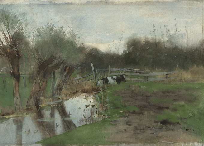 Pastoral Scene with Cow and Willows